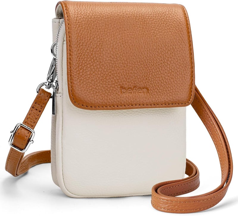 befen Genuine Leather Small Crossbody Bags for Women, Cell Phone Cross body Purse Bag with RFID Blocking Card Slots - Image 1